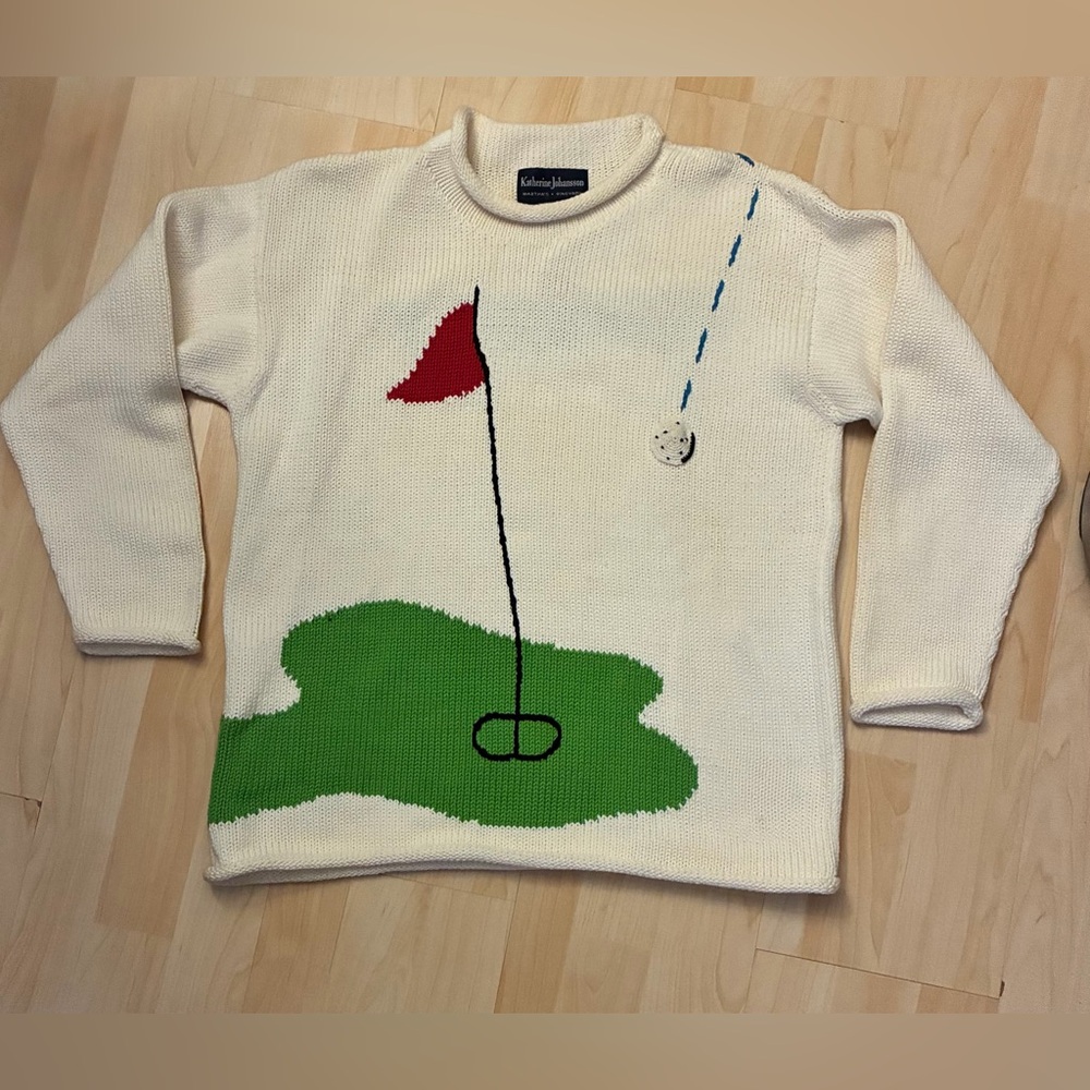 White Golf Motif Knit Sweater - Picture 13 of 14